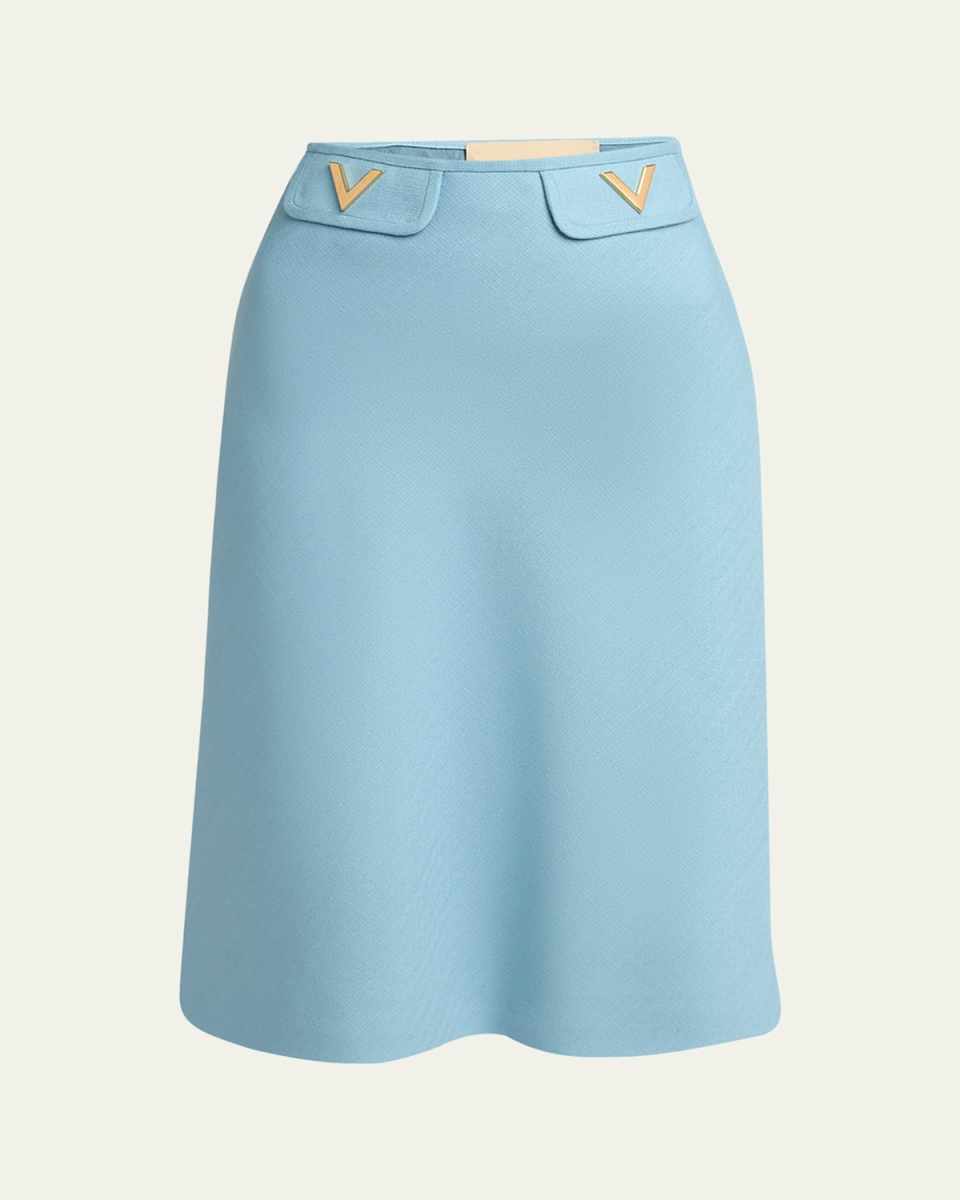 V Logo Solid Viscose Skirt